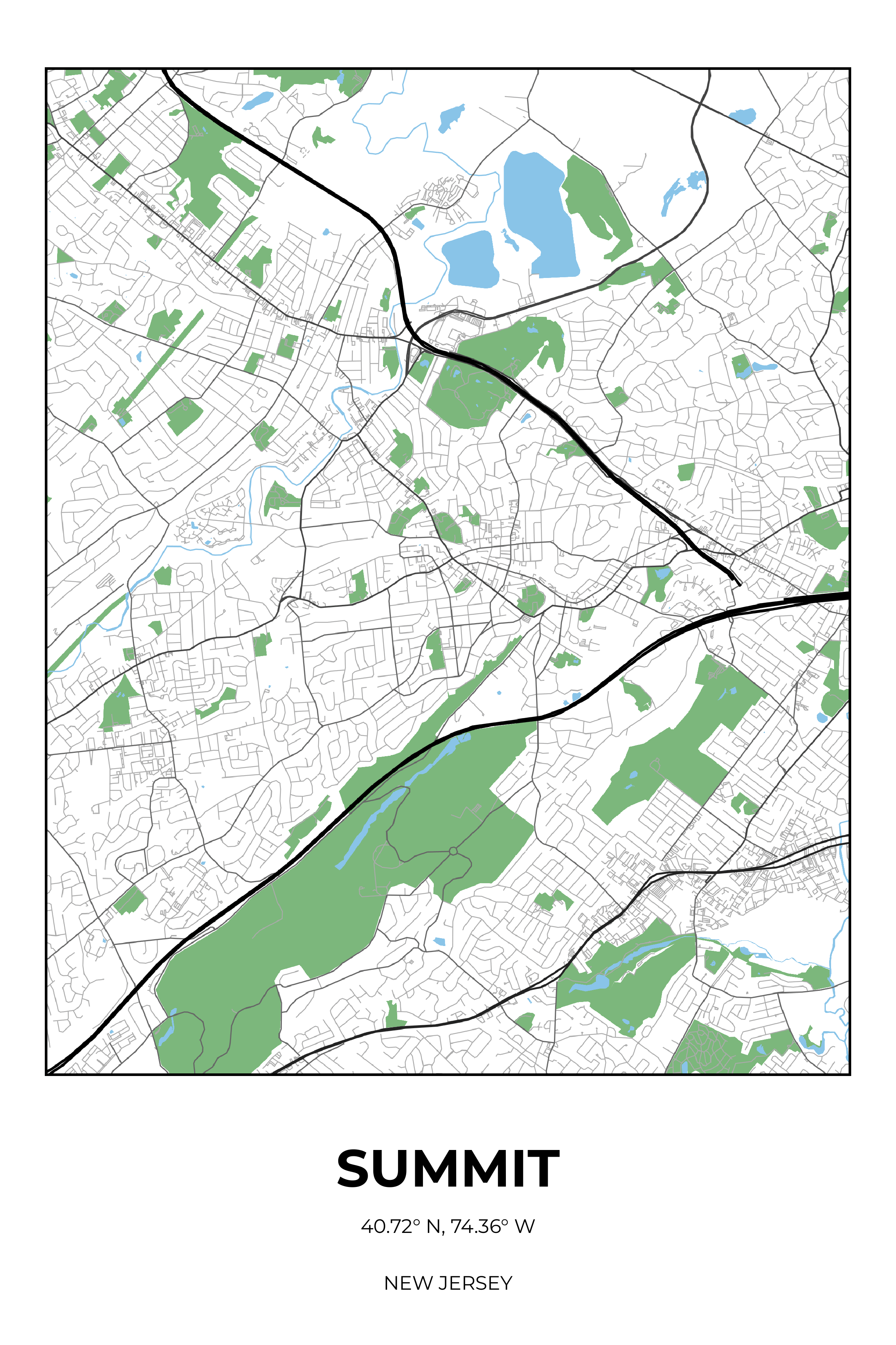 Summit, New Jersey Simple street map poster