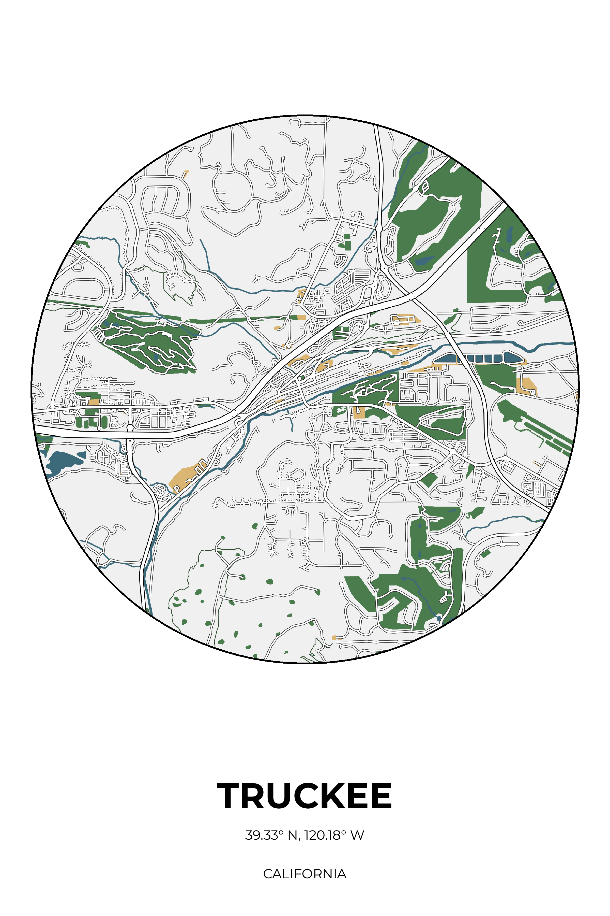 Truckee, California Detailed circle map