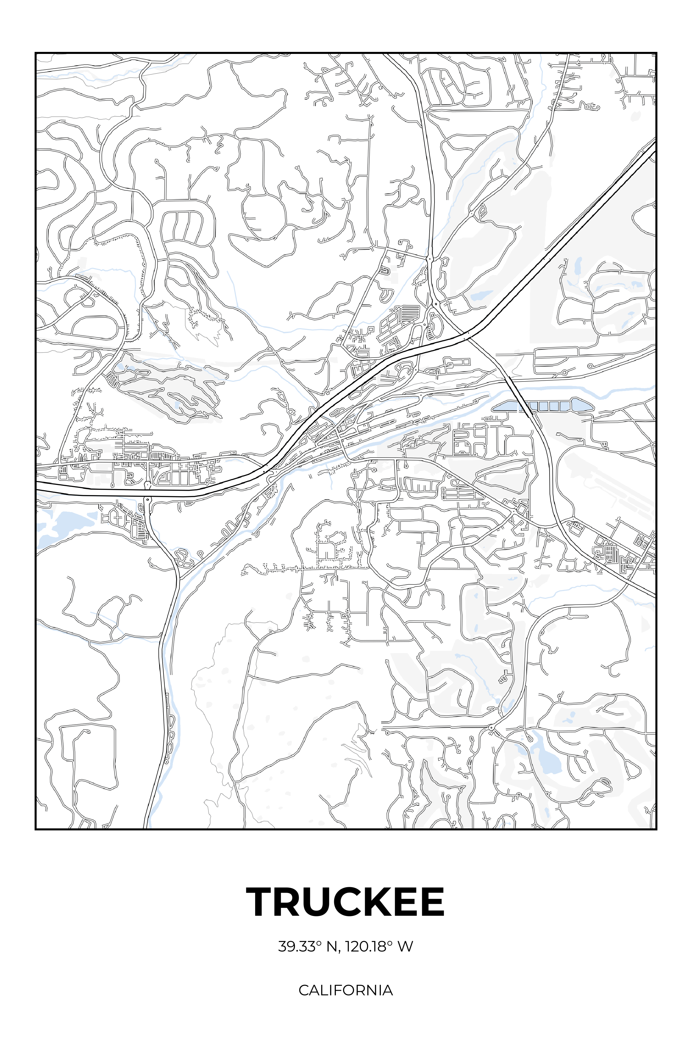 Truckee, California Winter street map poster