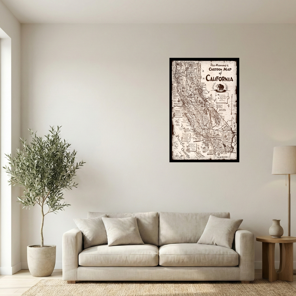 Vintage Reg Manning California Cartoon Map Poster