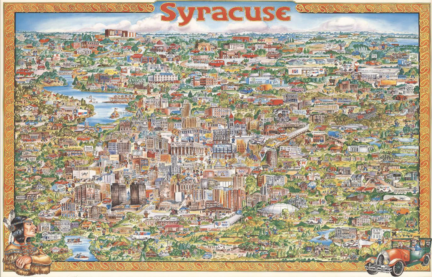Vintage Syracuse New York Pictorial Map Poster
