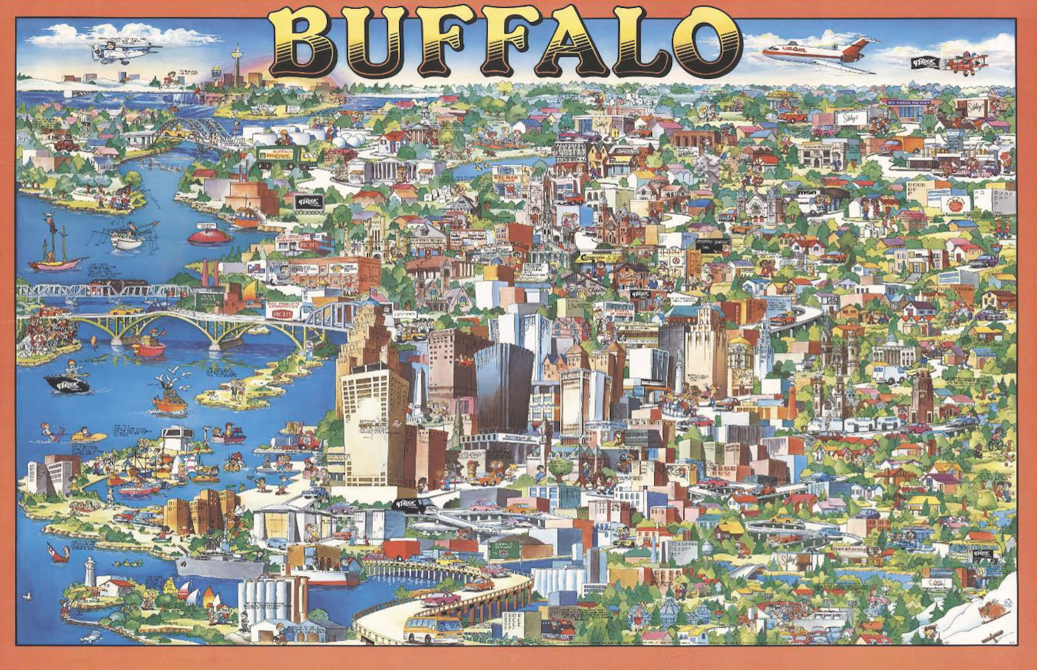 Vintage Buffalo New York Pictorial Map Poster