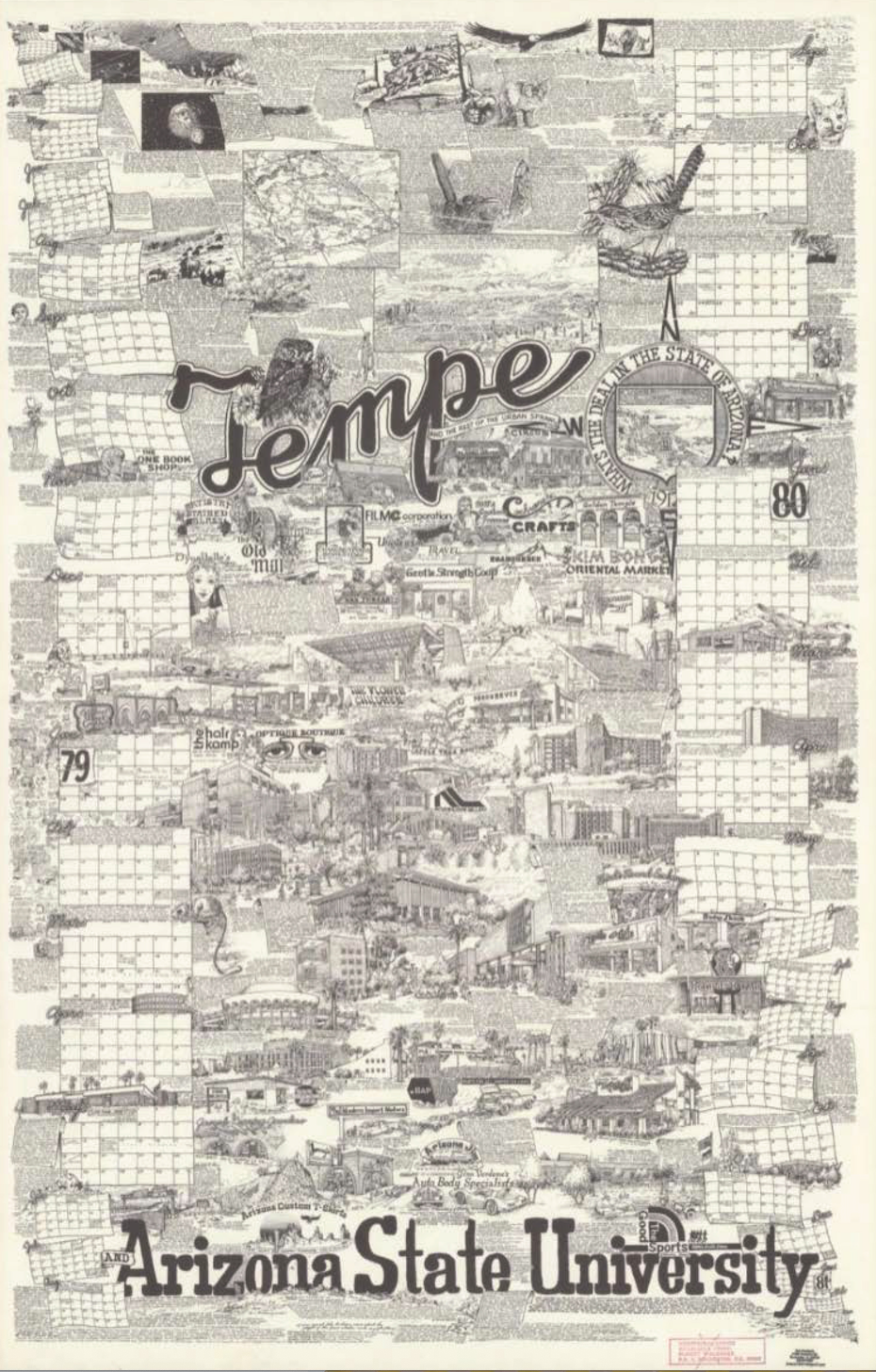 Vintage Tempe Arizona Pictorial Map Poster