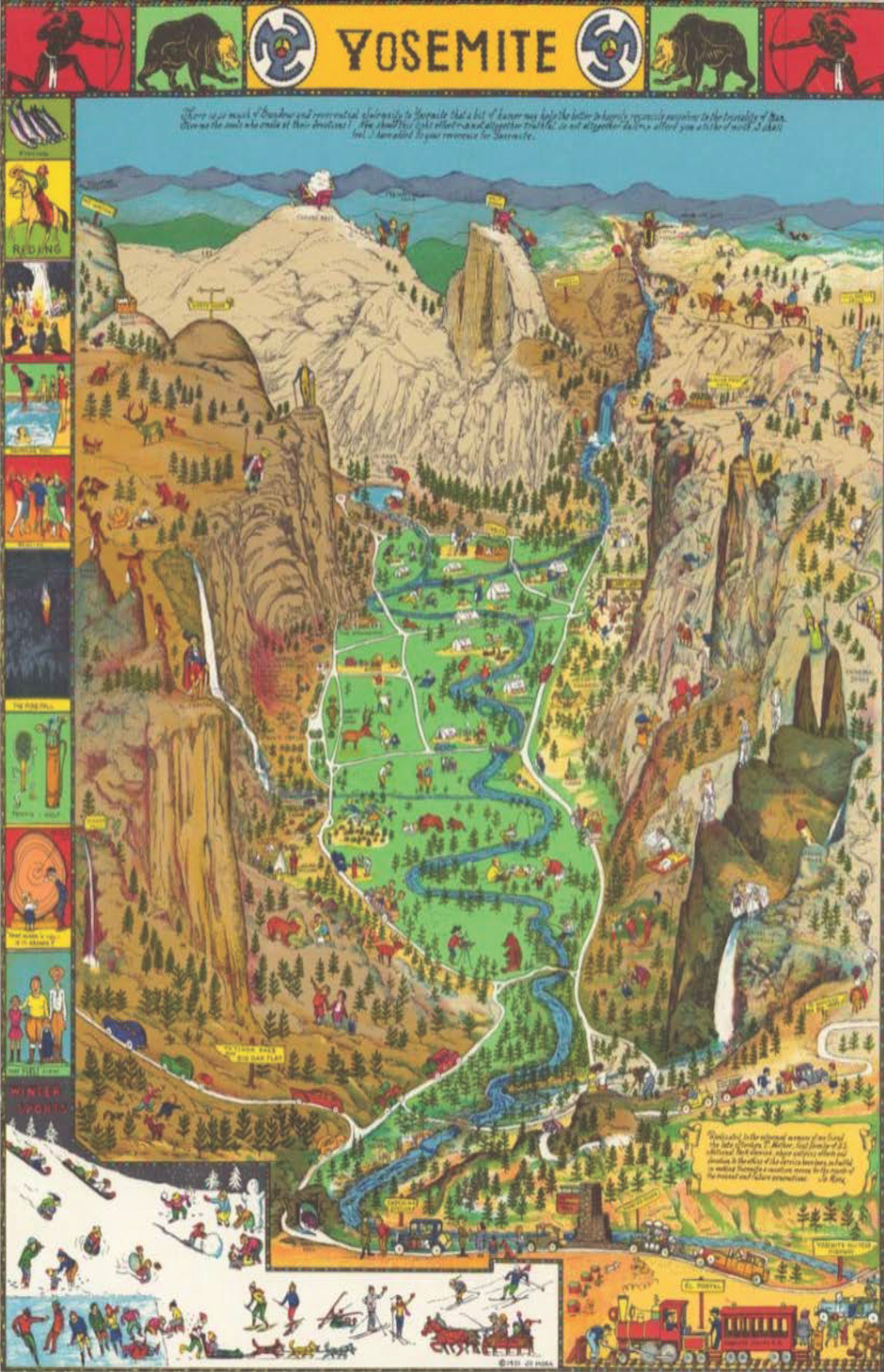 Vintage 1931 Yosemite National Park Map Poster