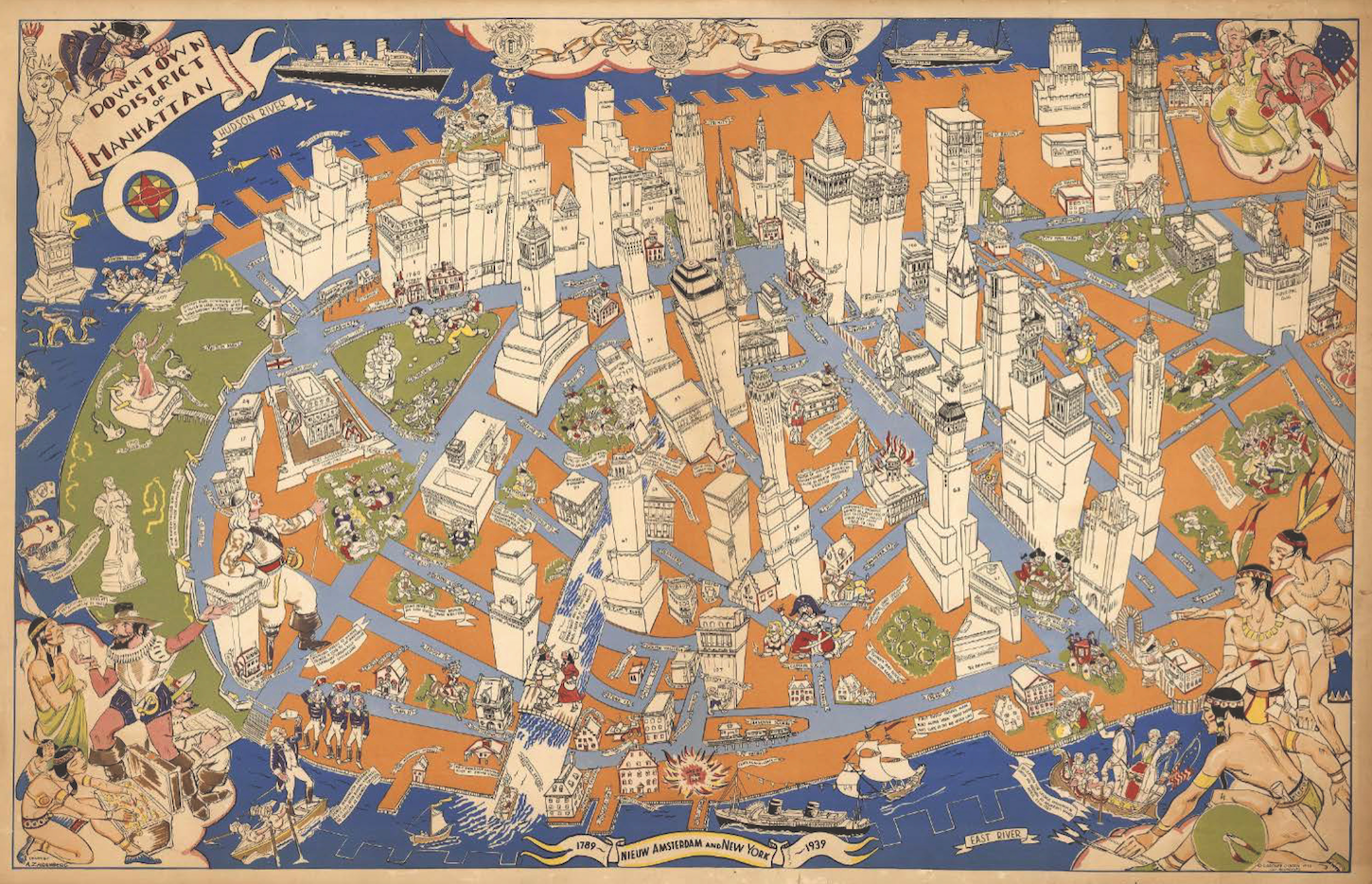 Vintage Downtown Manhattan Pictorial Map Poster