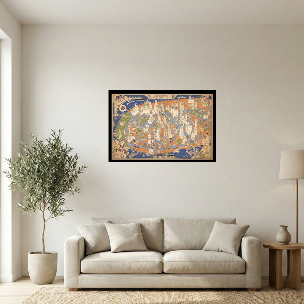 Vintage Downtown Manhattan Pictorial Map Poster