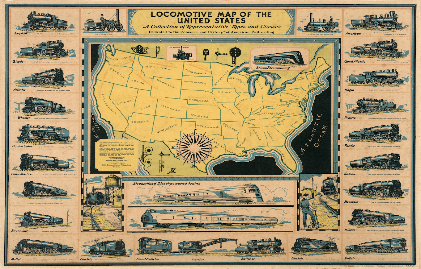 Vintage Locomotive Map of the United States