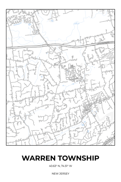 Warren Township, New Jersey Winter street map poster