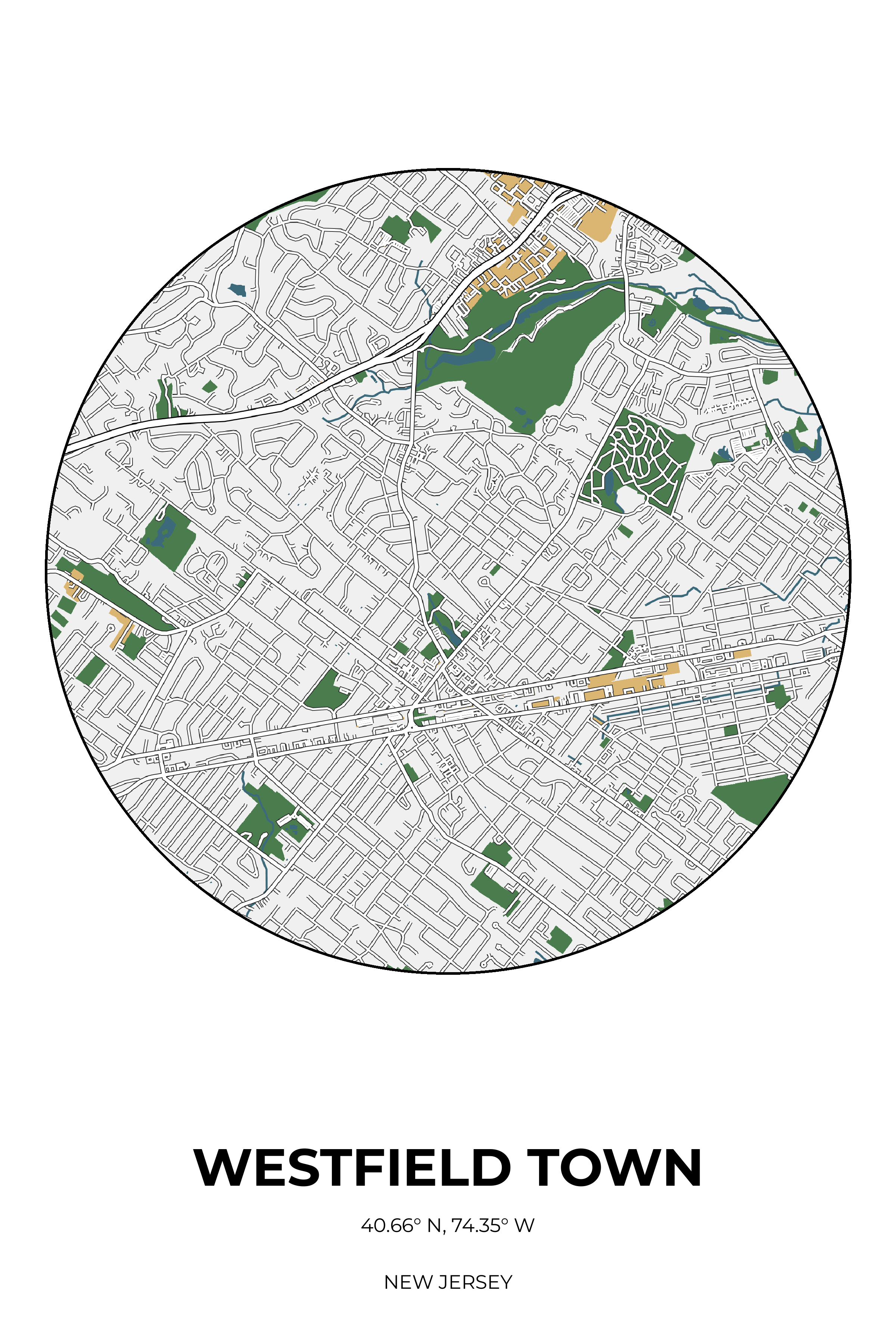 Westfield Town, New Jersey Detailed circle map