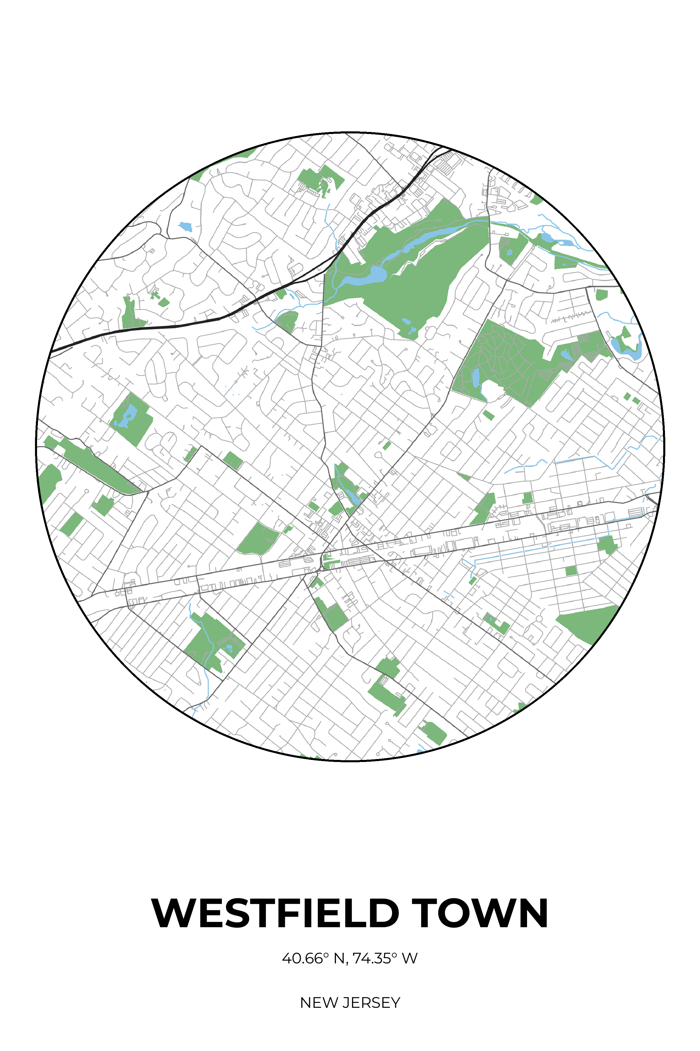 Westfield Town, New Jersey Simple circle map