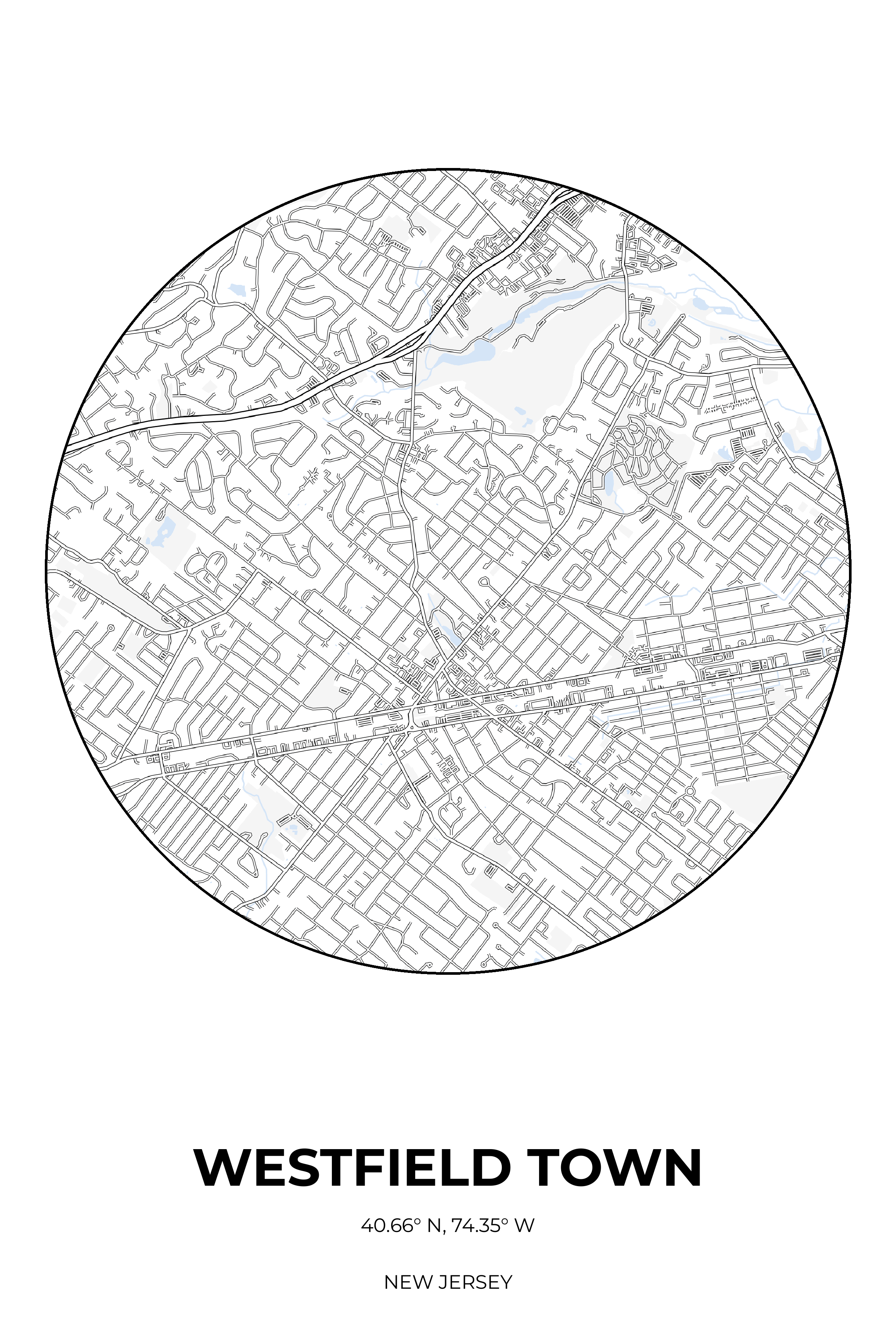 Westfield Town, New Jersey Winter circle map