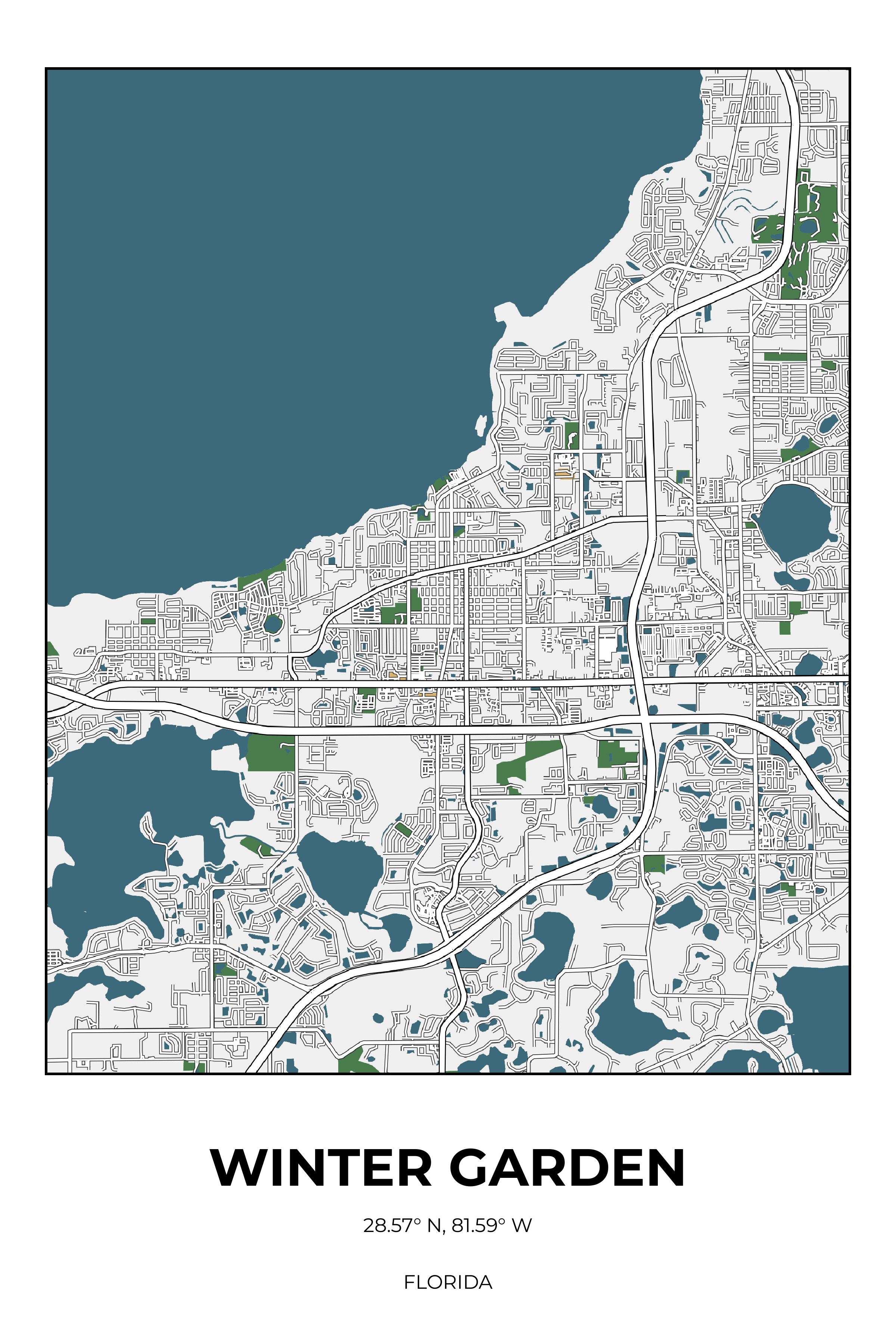 Winter Garden Florida Detailed Rectangle Map