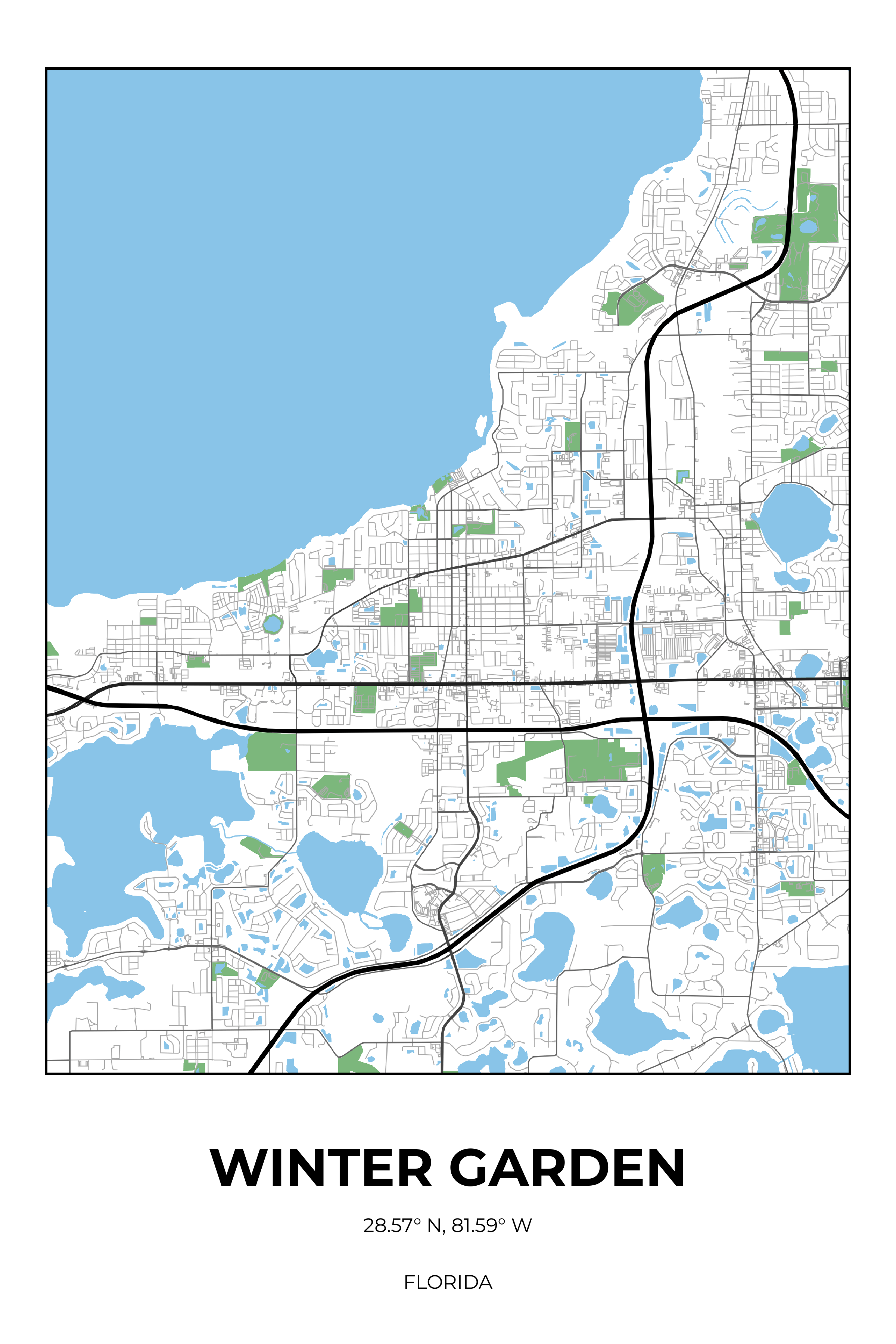 Winter Garden, Florida Simple street map poster