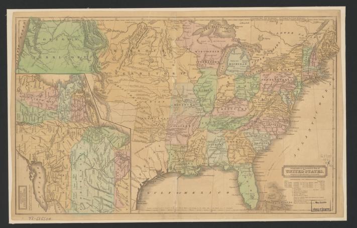 Late-19th Century Hand-Colored Map of the United States