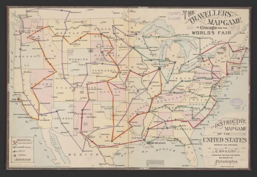 19th-Century Railroad & Travel Route Map of the United States