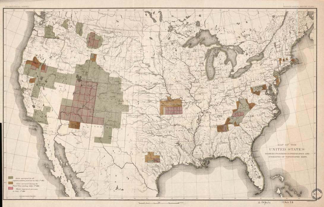 19th-Century Geological Survey Map of the United States