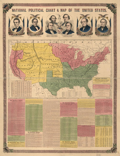 19th-Century National Political Chart & Map of the United States
