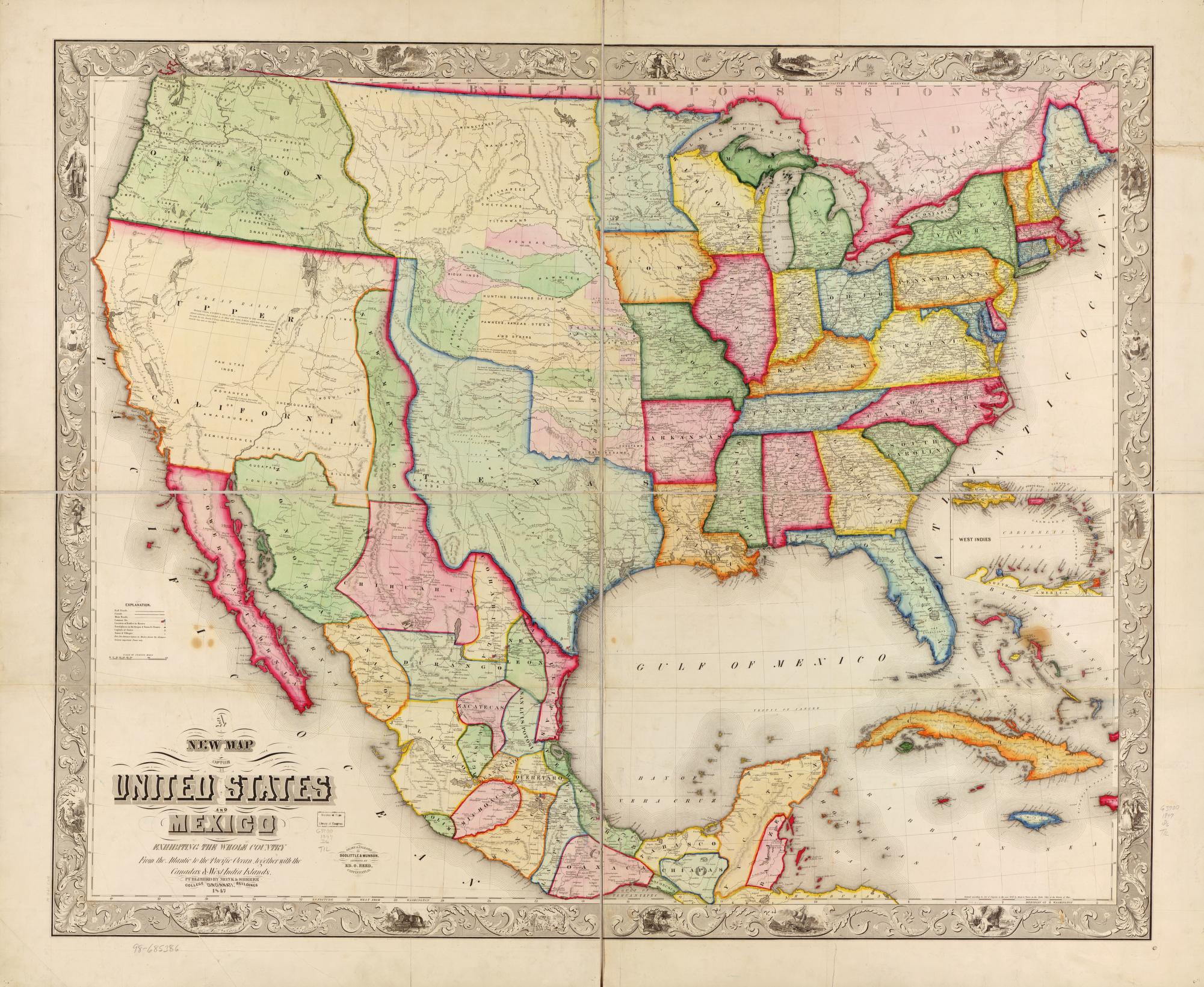 Map of the United States and Mexico, c. 1846–1850
