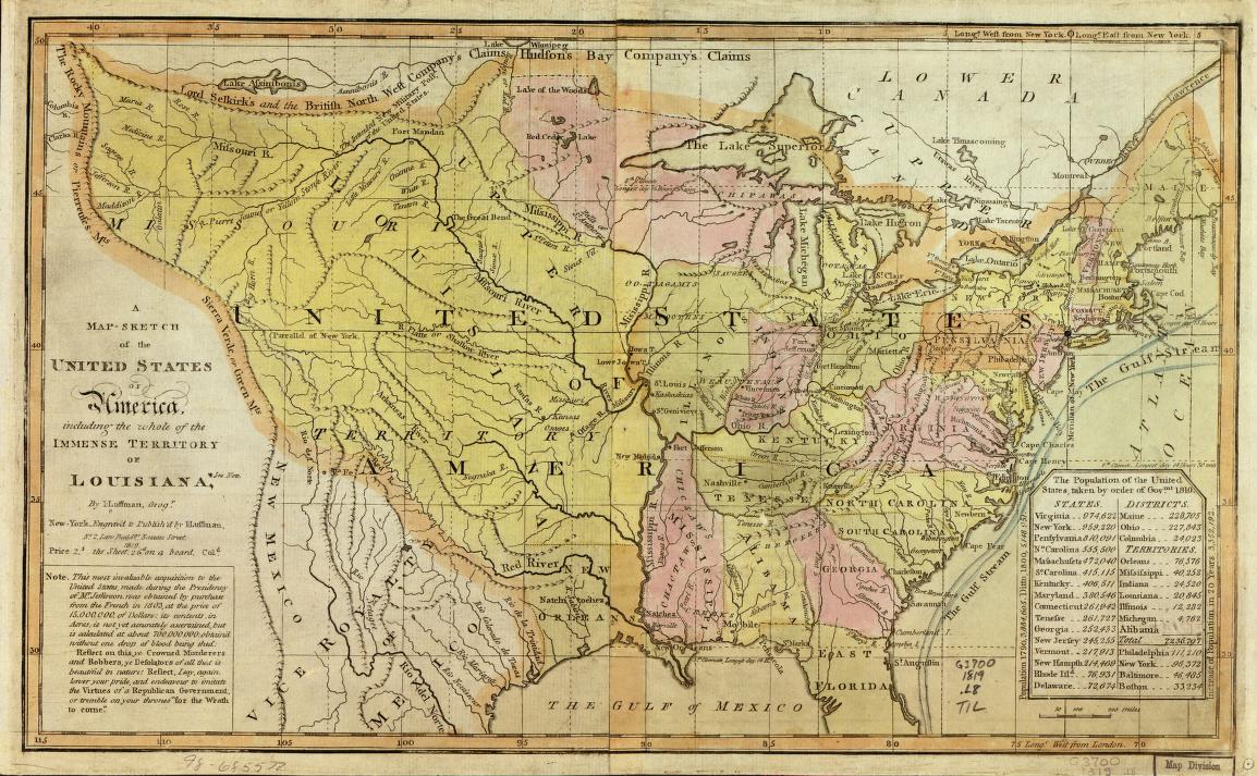 1818 Map of the United States Including the Louisiana Territory – William Darby