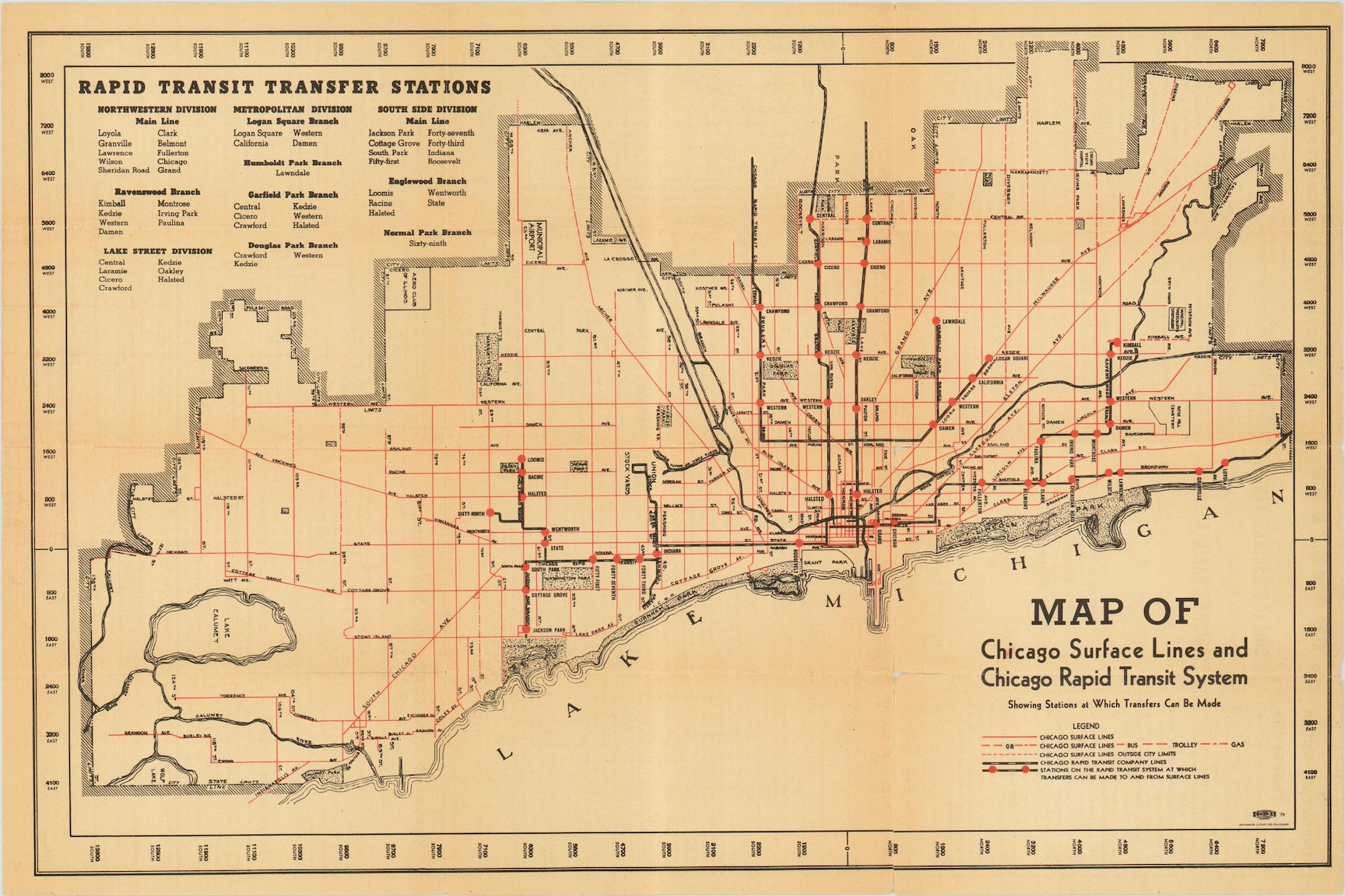 1927 Chicago Surface and Rapid Transit System Map Print