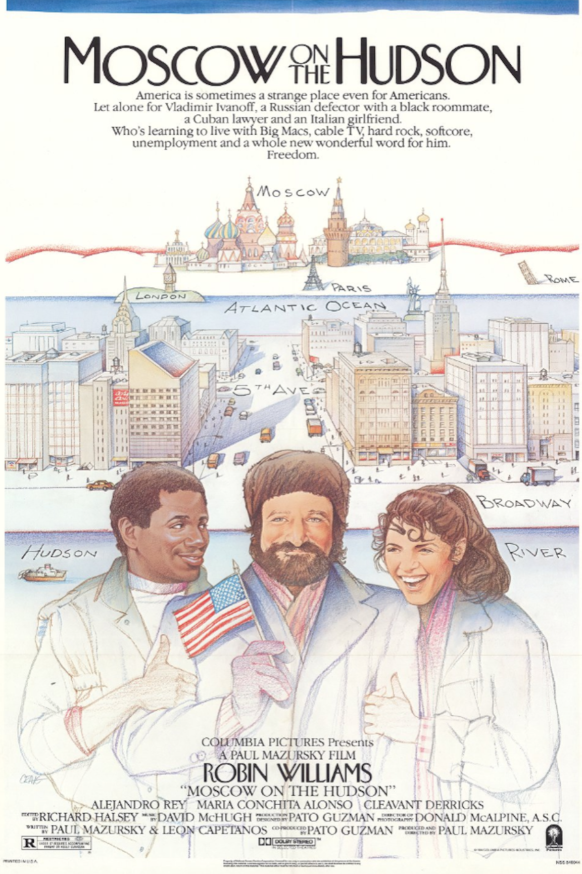 1984 Moscow on the Hudson Original Illustrated Movie Poster Print