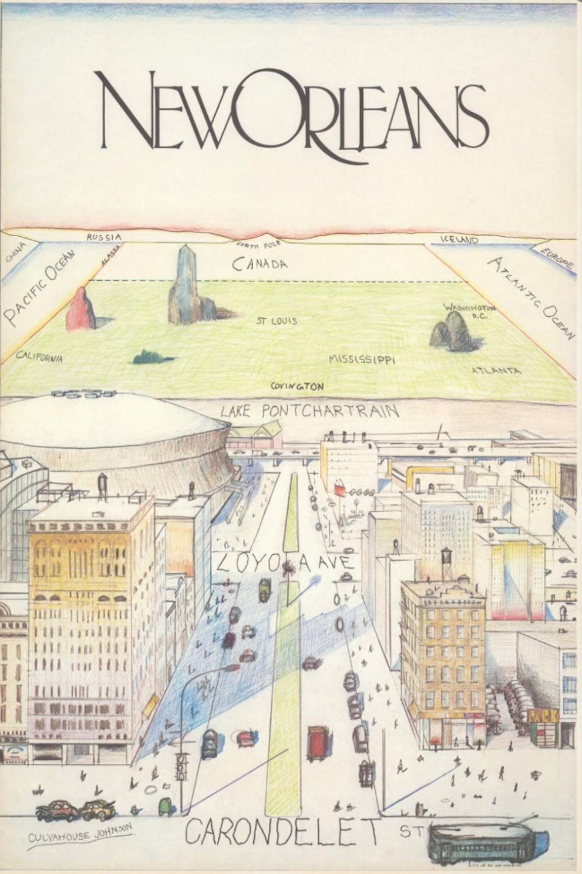 1976 New Orleans View of the World Illustrated Magazine Map Print