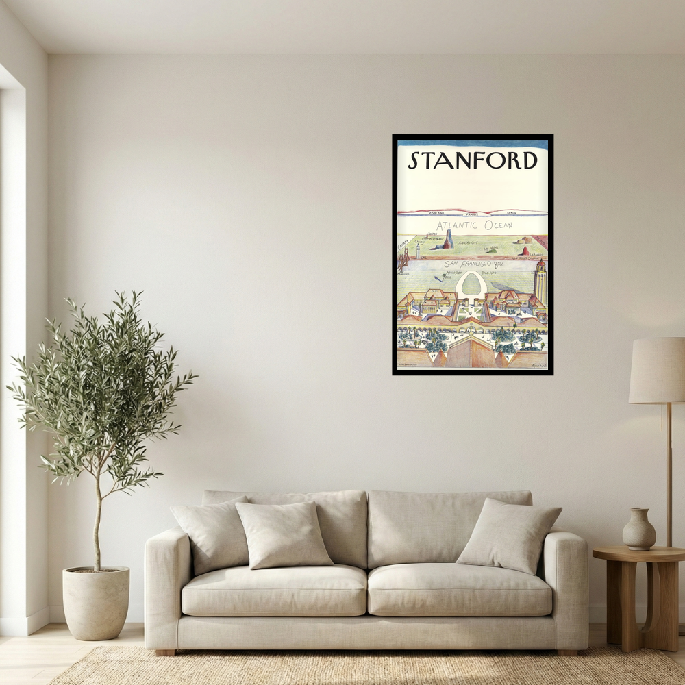 1976 Stanford University View of the World Illustrated Map Print Mockup