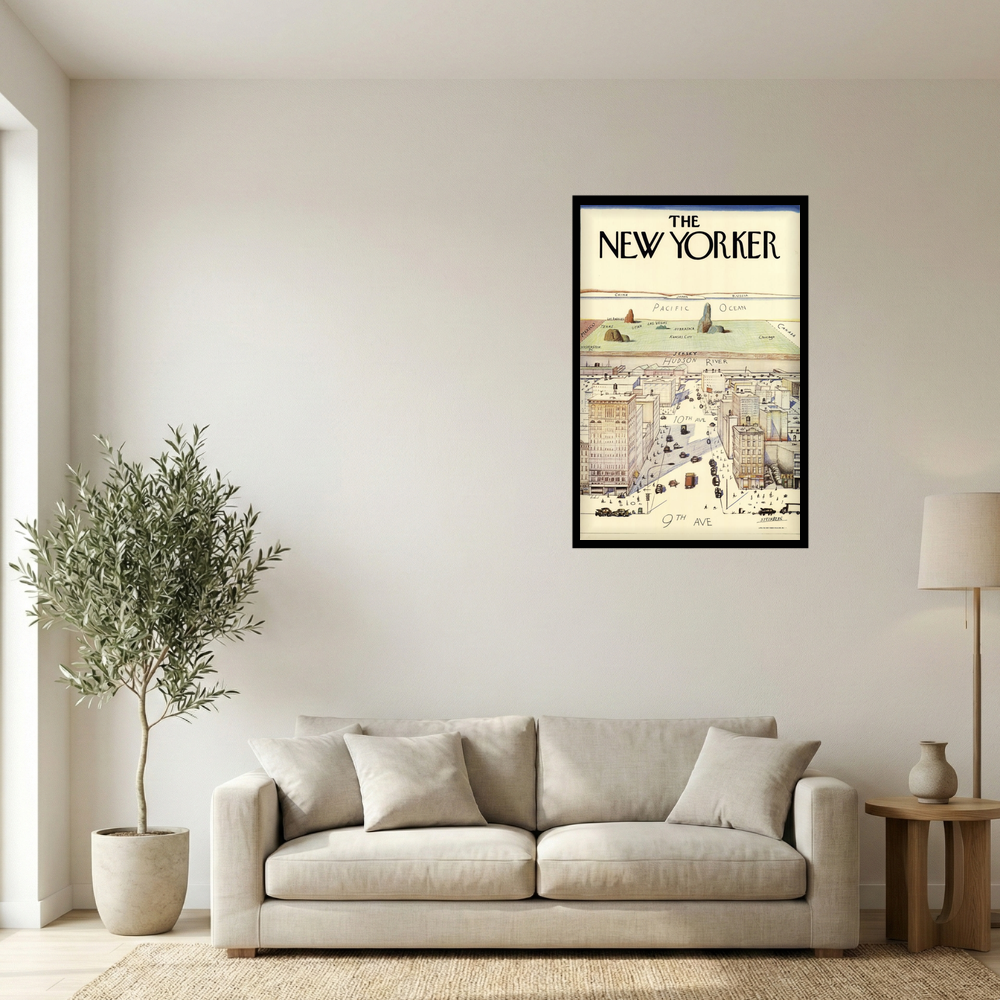 1976 New Yorker View of the World from Ninth Avenue Map Print Mockup