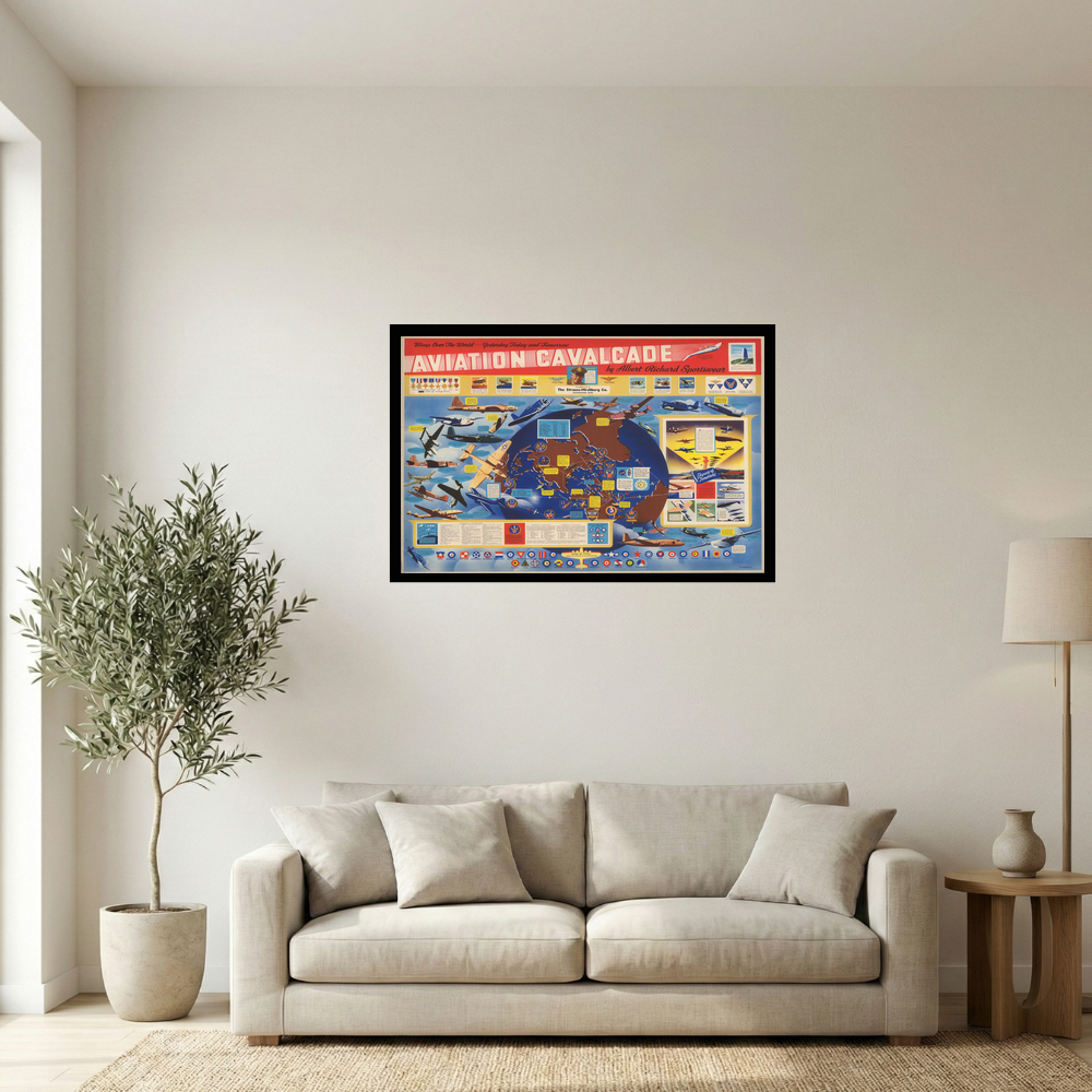 1944 Aviation Cavalcade Wings Over the World Map Print Mockup