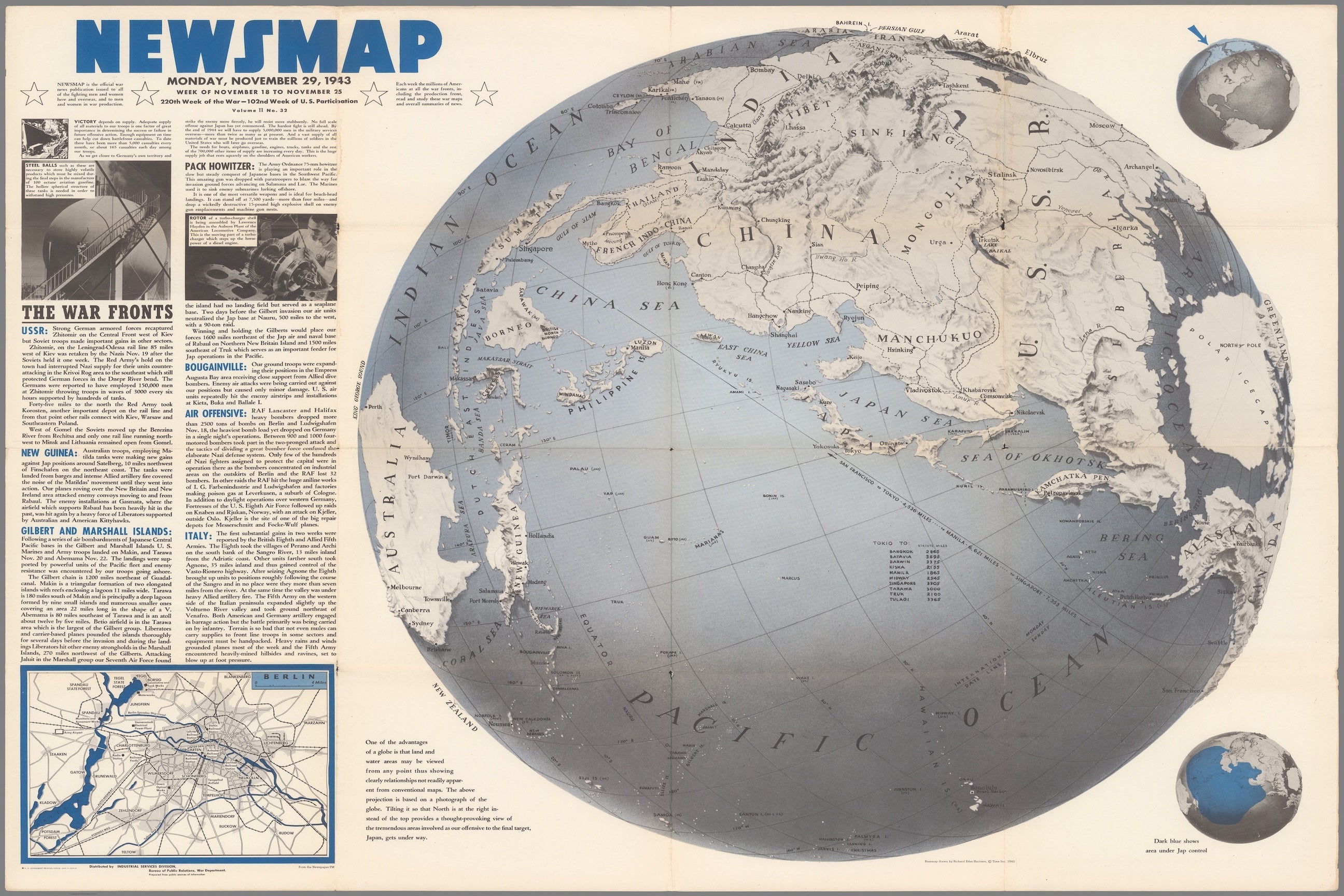 1943 Newsmap World War II Pacific Theater Map Print