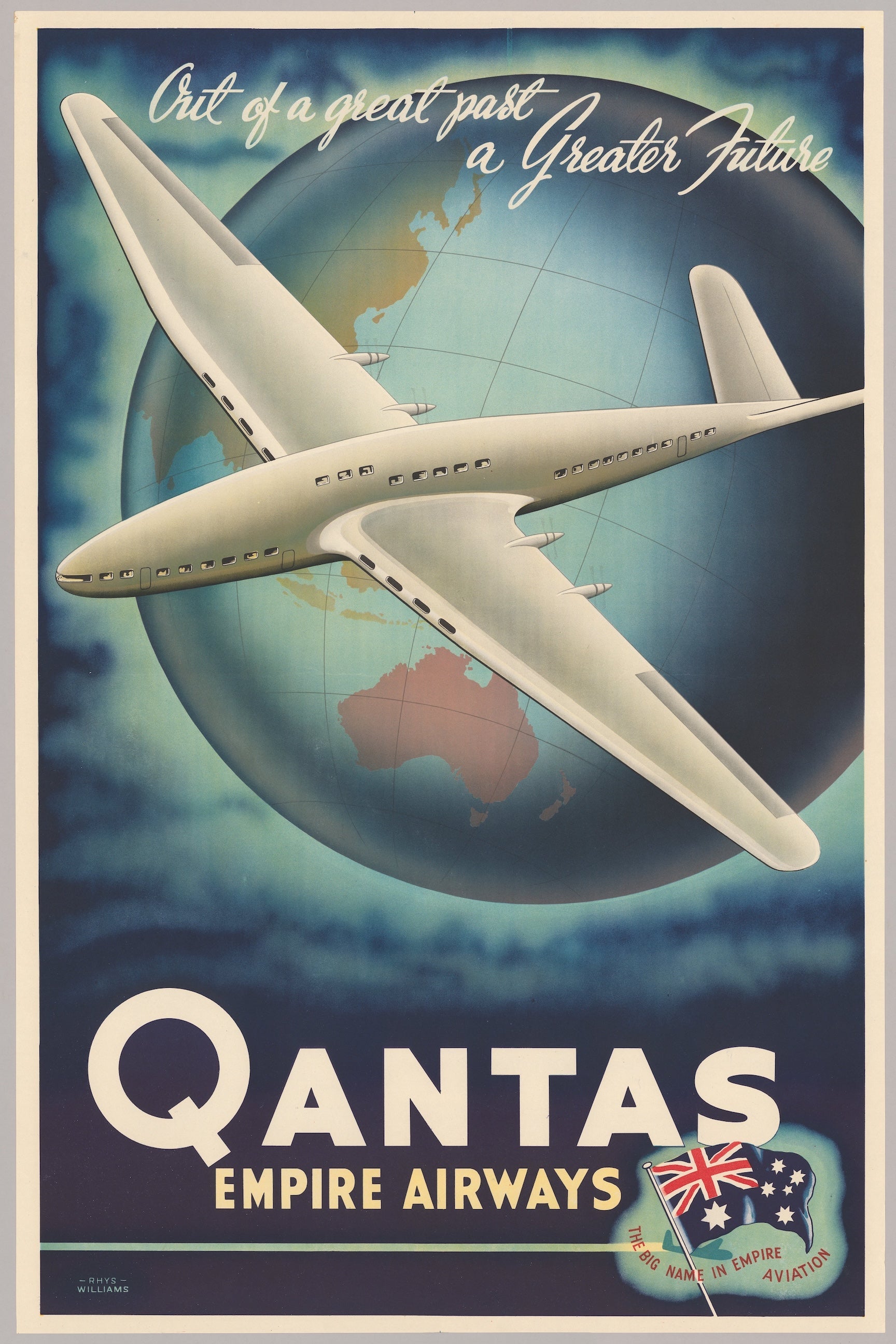 Vintage Qantas Empire Airways World Route Globe Map Print
