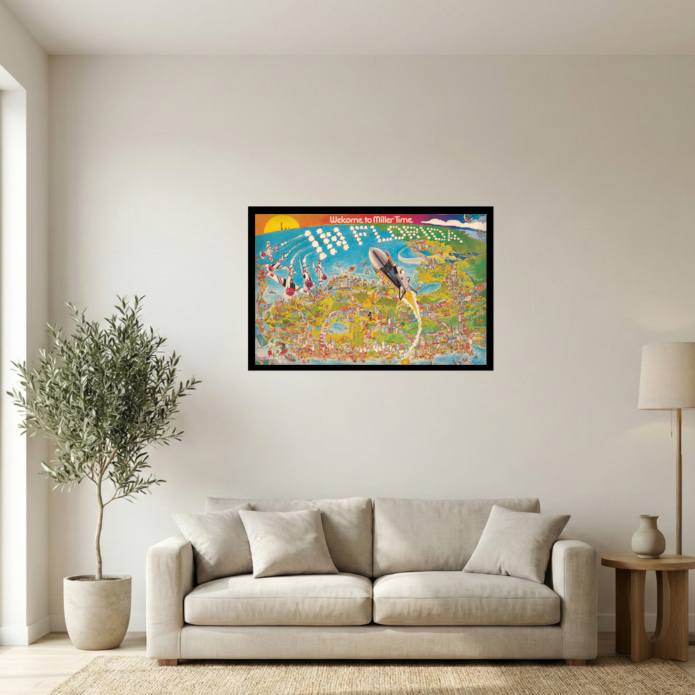 Vintage Miller Beer Florida Rocket Ship Promotional Map Print Mockup