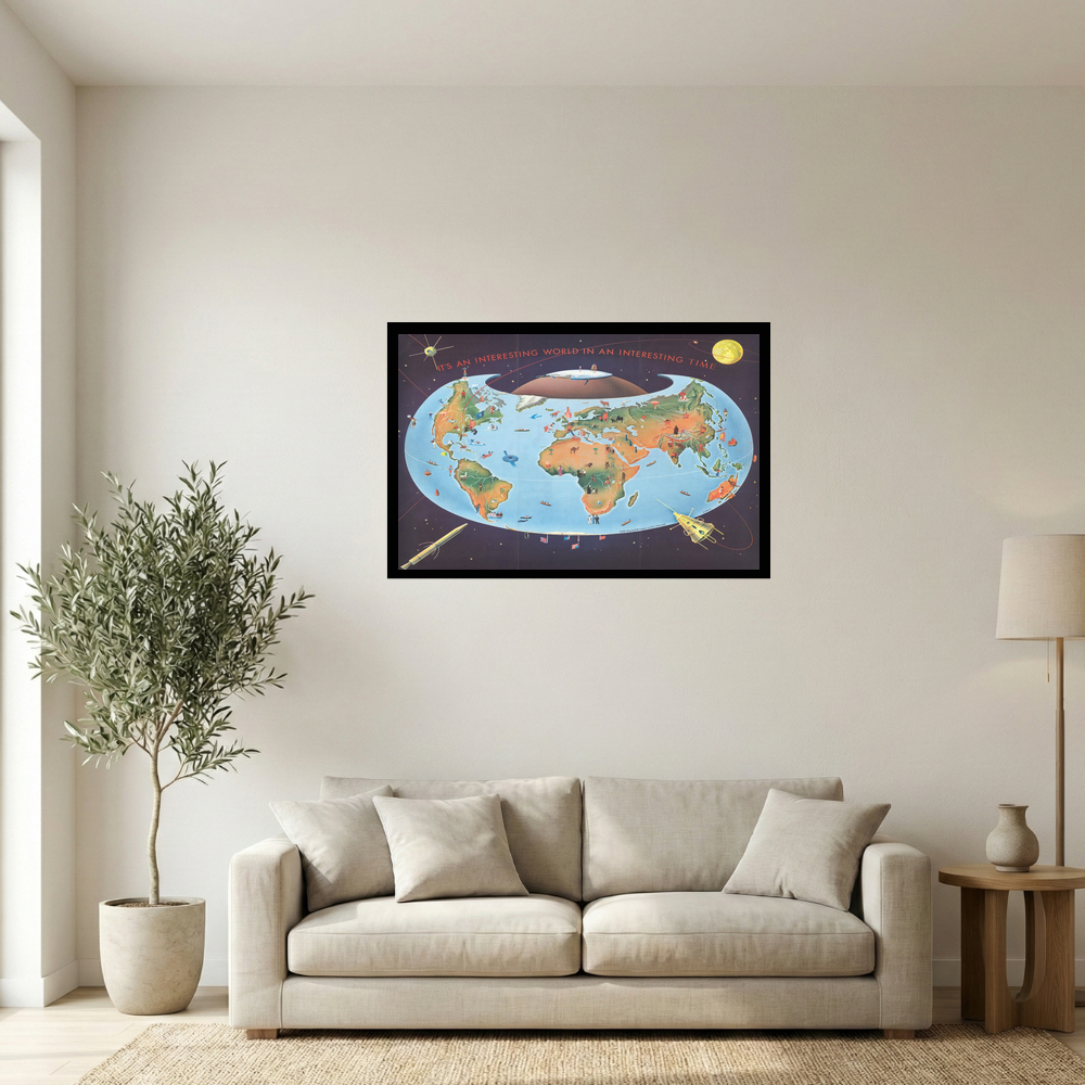 Vintage Split Hemisphere World Advertising Map Print Mockup