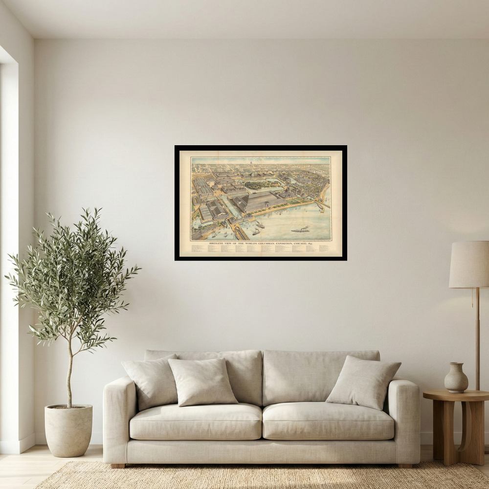 1893 Worlds Columbian Exposition Birds-Eye View Chicago Map Mockup
