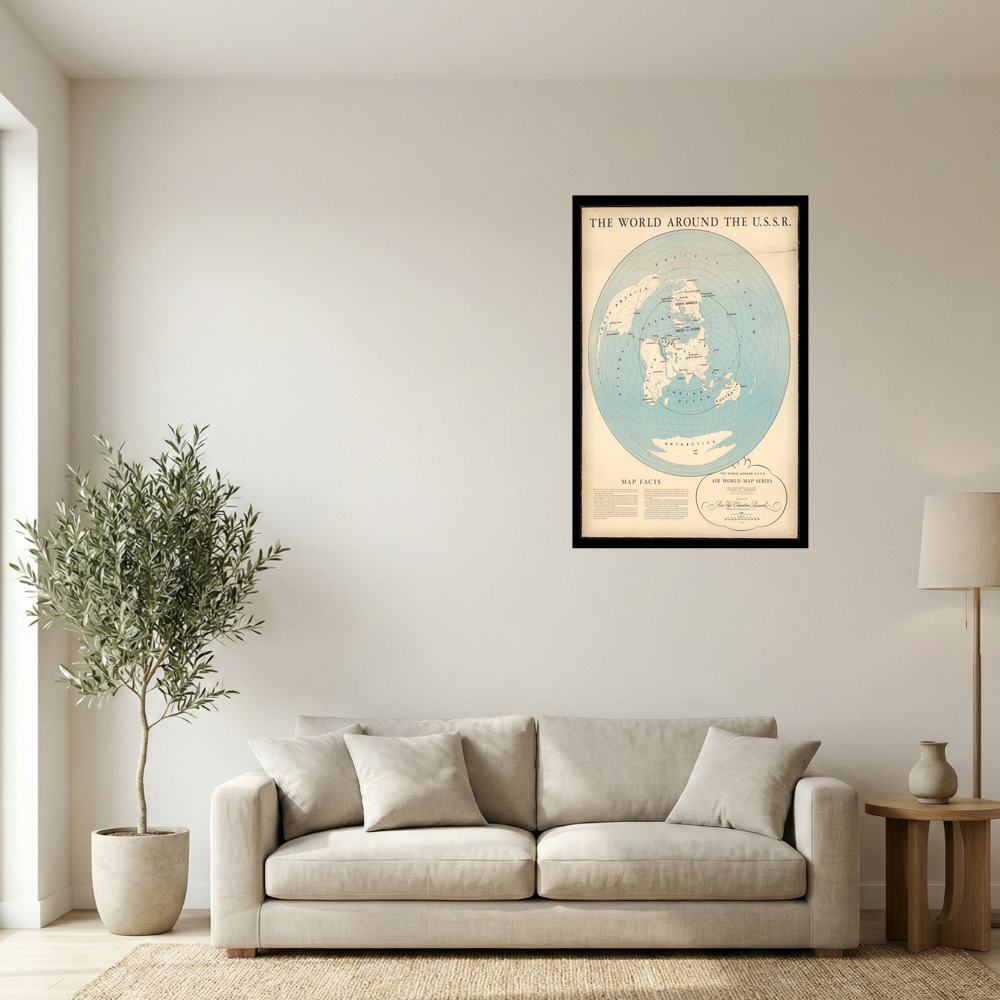Vintage USSR Aeronautical World Map Print Mockup