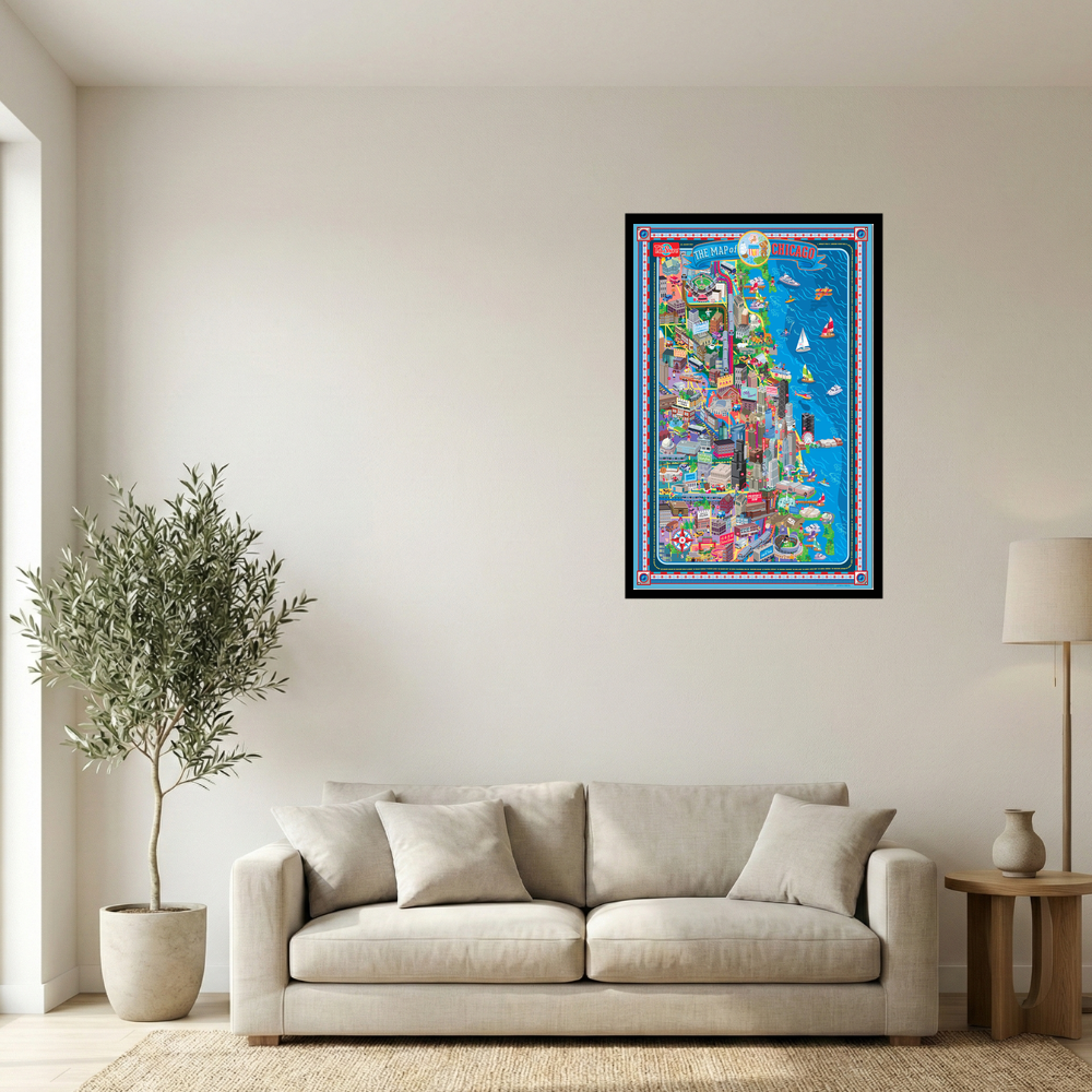 Modern Illustrated Chicago Tourist Map Print Mockup