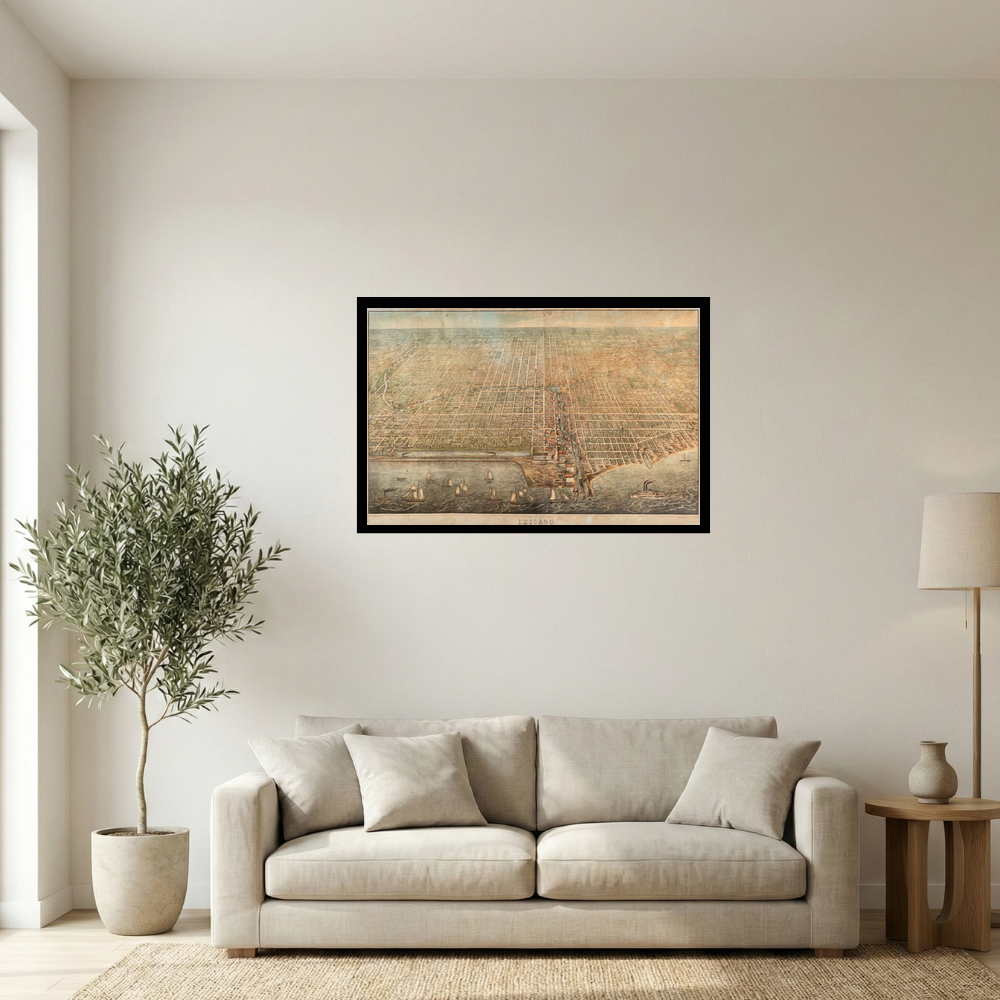 1876 Chicago Birds-Eye Panoramic City Map Print Mockup