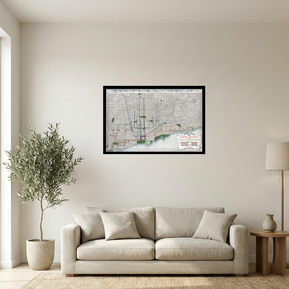 1908 Chicago Elevated Railways Birds-Eye Transit Map Print Mockup