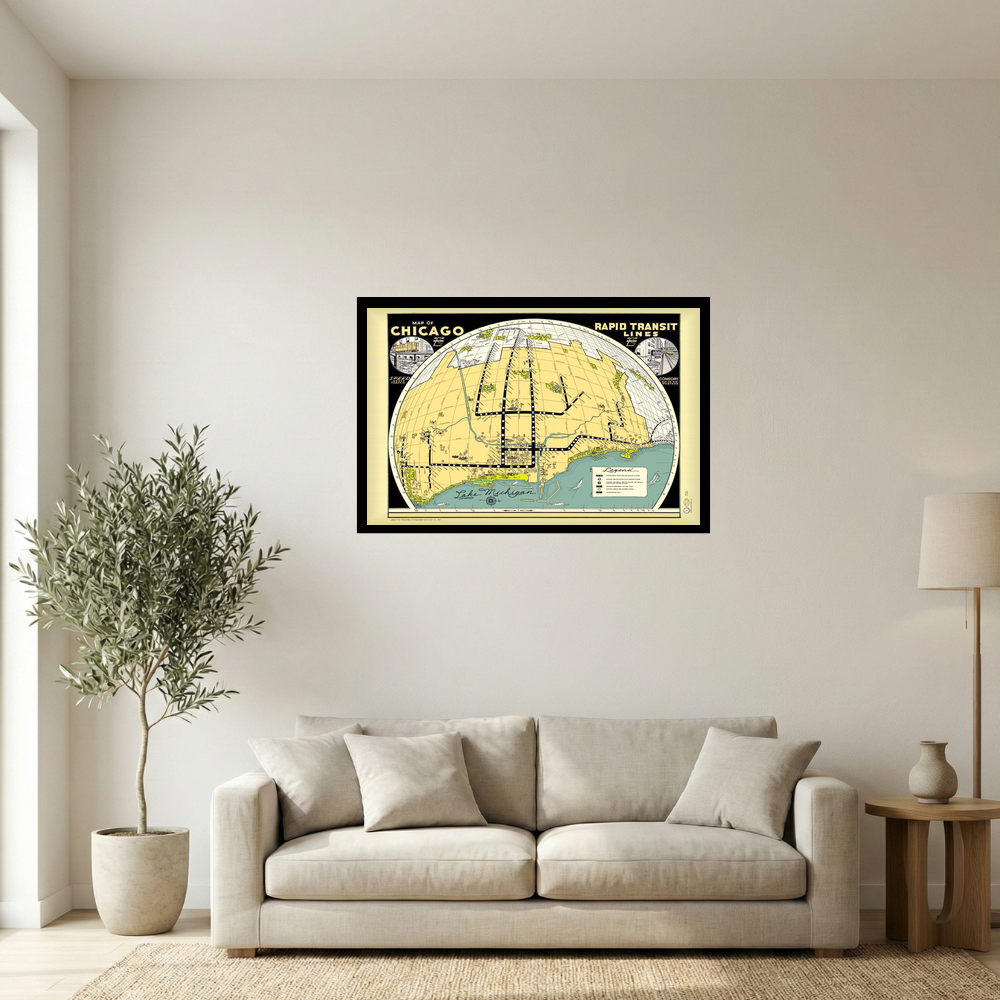 1930 Art Deco Chicago Rapid Transit Map Print Mockup
