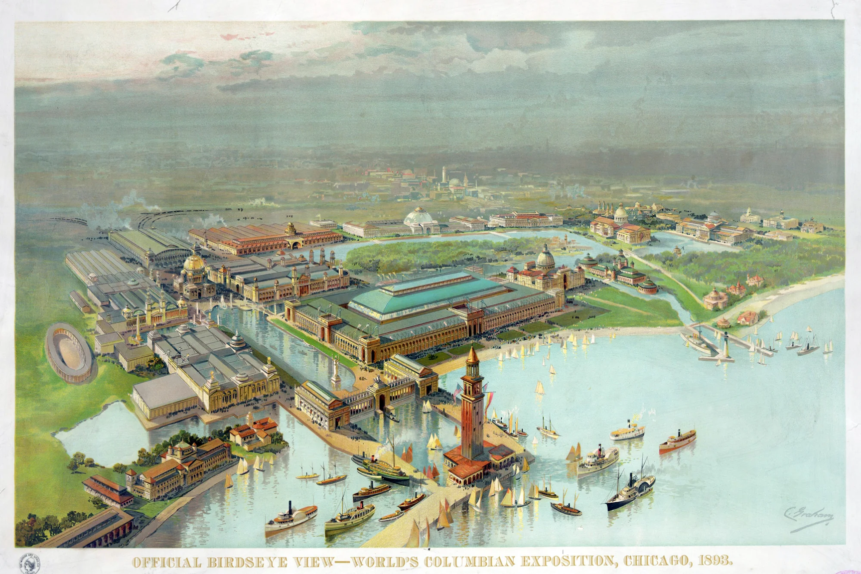 1893 Official Worlds Columbian Exposition Grounds Map Print