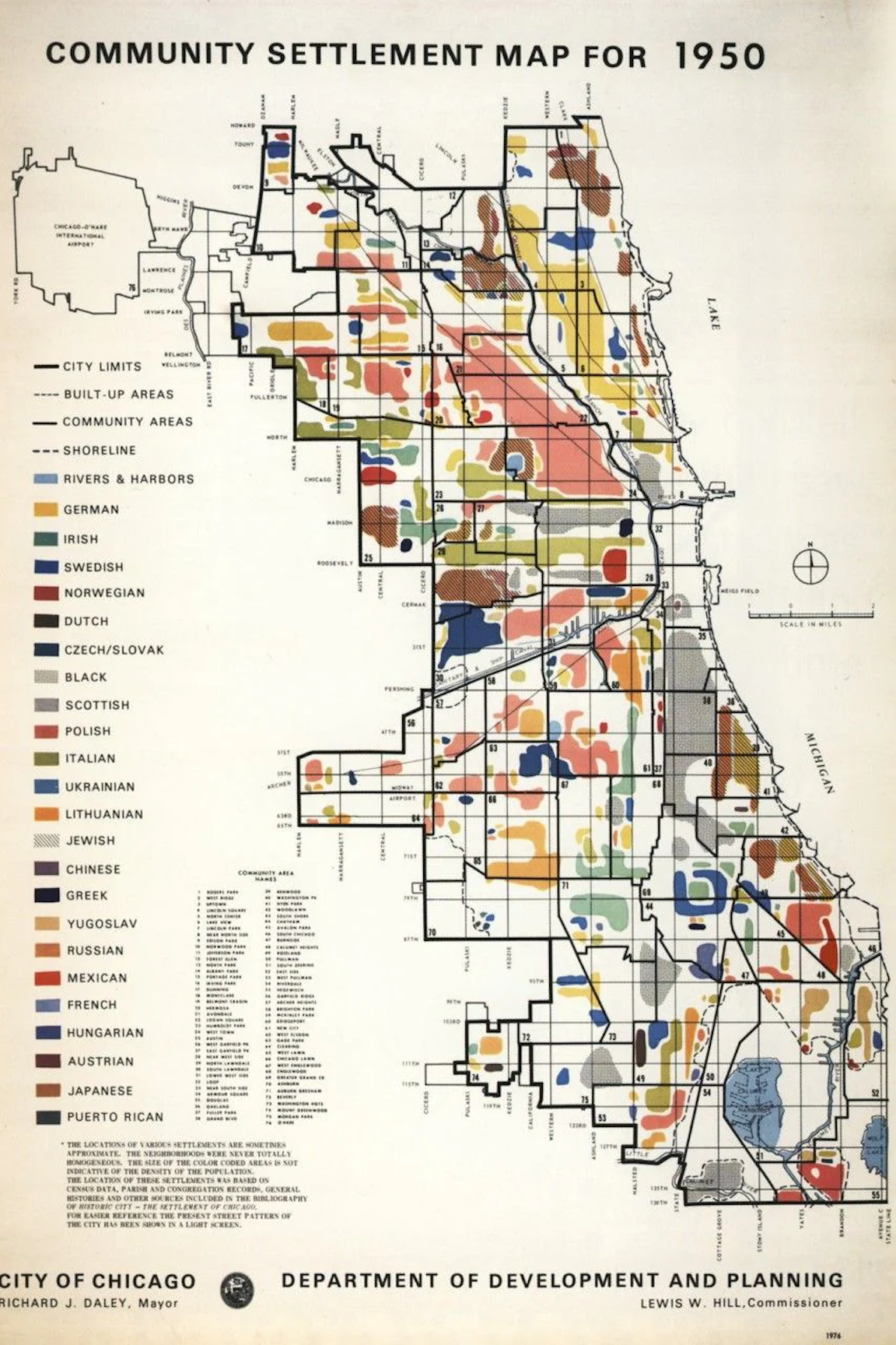 1950 Chicago Immigration and Ethnic Settlement Map Print