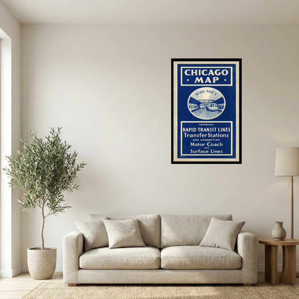 1925 Ride the L Chicago Transit Advertising Map Print Mockup