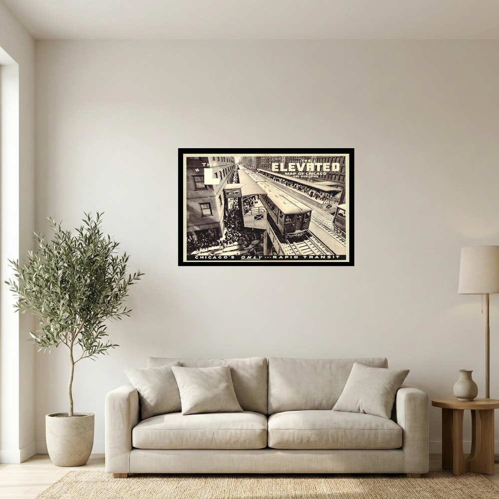 1928 Chicago Elevated Railway Photographic Map Print Mockup