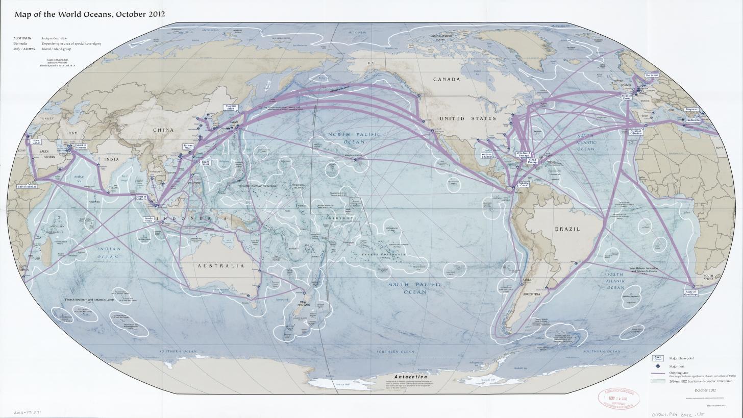 World Oceans & Shipping Routes Map